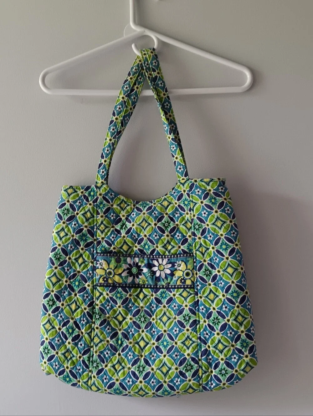 Vera Bradley Daisy Daisy Tote Bag Double Strap Pocket Blue Green Yellow Blue
